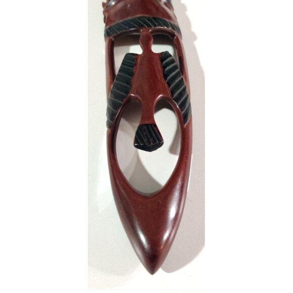 VINTAGE Folk Art Hand Carved Wood Face Tribal Wall Art Woman Long Mask 13.5x3" - Picture 9 of 15